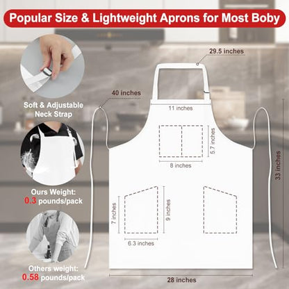 SHEOMERN 3 Pcs Dual Waterproof Oilproof Kitchen Chef Aprons with 4 Pockets for Men Women, Adjustable Soft Anti-Tear Cooking Bib Apron for Baking Grilling BBQ Painting Cleaning (White) - color: White