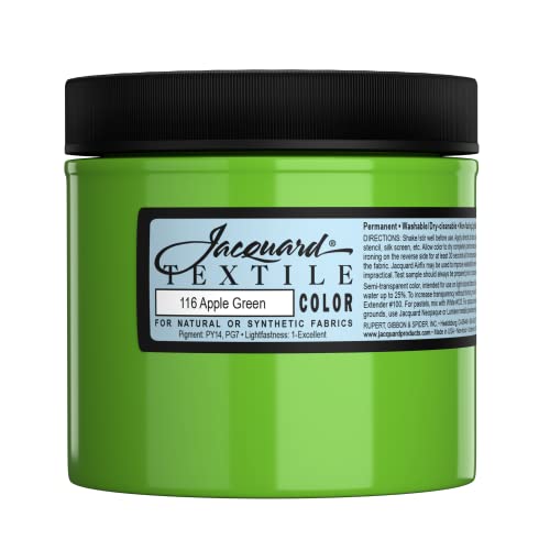 Jacquard Textile Color Apple Green - Permanent Fabric Paint for Clothes, Furniture Upholstery, Shoes or Tote Bags – Indoor & Outdoor Fabric Paint – 8 Oz Jar, Upholstery Fabric Paint - color: Apple Green, size: 8 Fl Oz (Pack of 1)