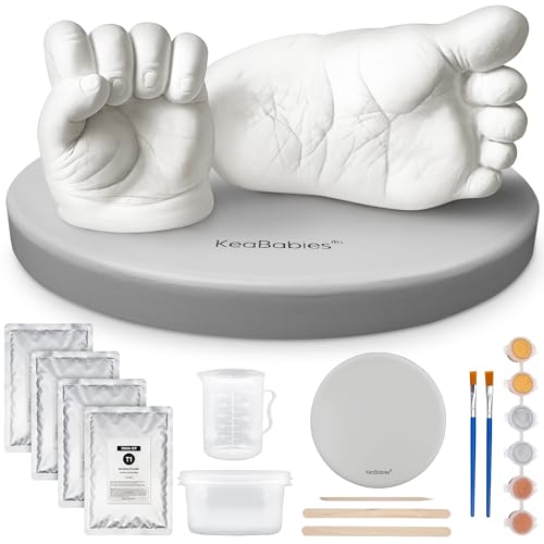 KeaBabies Baby Casting Kit Hands and Feet Mold - 3D Newborn Hand Casting Kit & Stylish Wood Base, Easy DIY Infant Foot Molds 0-9 Months,First Christmas & Baby Keepsake Shower Gifts(Round, Cloud Gray) - color: Cloud Gray, style: Round