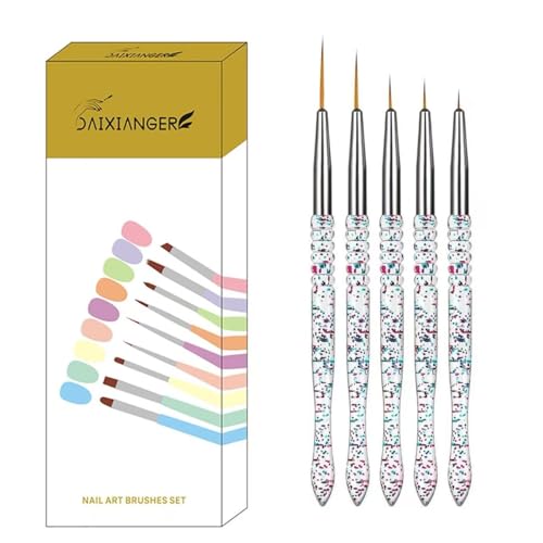 5PCS Liner Brushes for Nails, Nail Art Liner Brushes Set, 7/9/11/15/20mm Thin Detail Brush for Long Lines & Fine Drawing, UV Gel Polish Painting Nail Design Tools - color: 5PCS Liner Brushes