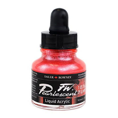 Daler Rowney FW Pearlescent Liquid Acrylic Bottle, Volcano Red