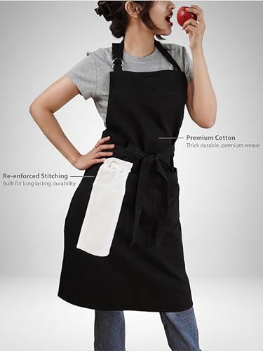100% Cotton Kitchen Apron with 2 Pockets – Adjustable Chef Apron for Cooking Baking BBQ – Unisex Apron - color: Jet Black, size: Standard