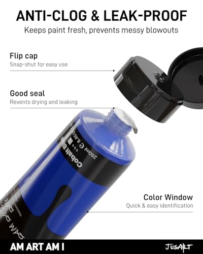 JusArt Blue Acrylic Paint, 8.45oz/250ml Large Tube, Heavy Body Rich Pigment, Non-Toxic, Non-Fading Craft Paint for Canvas Wood Metal Fabric Ceramics, Art Supplies for Adults Artists Beginner - color: Blue