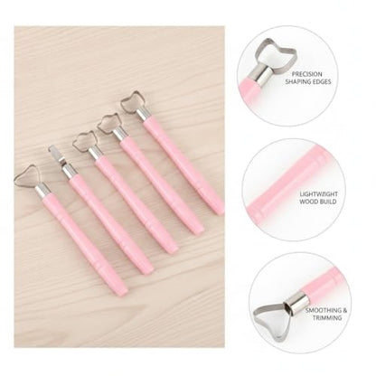 Wooden Pottery Trimming Tools, 5-Piece Sculpting Set for Clay Shaping and Detailing, Handheld Carving Kit for Wheel Throwing and Hand Building (Set of 5) - color: Pink