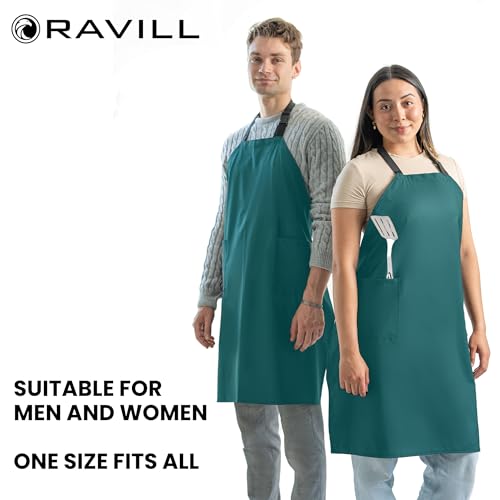 Ravill Waterproof Apron For Men and Women - 2 Pockets - 35" Long Multi Purpose Work Aprons for Dishwashing, Dog Grooming - color: Green