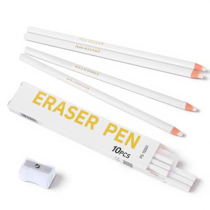 Precision Eraser Pens 10 Pack Fine Detail Eraser Pen with Sharpener | Pen Style Art Eraser, Professional Erasing Detail Add Highlight, for Beginner Artists Sketching Drawing Detailing Drafting