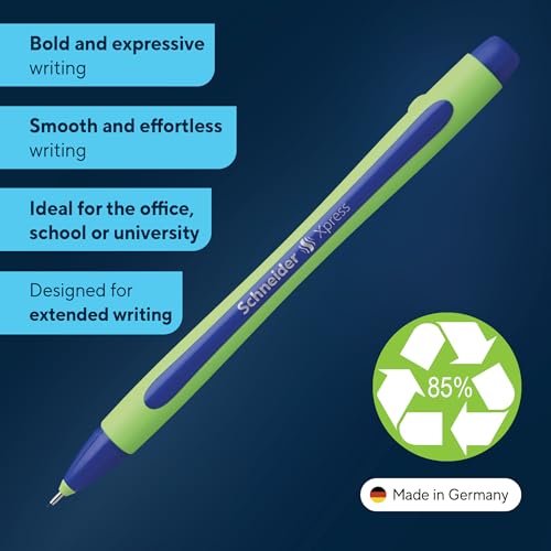 Schneider Xpress Premium Fineliner, 0.8 mm Porous Point, Light Green Barrel, Blue Ink, Box of 10 Pens (190003) - color: Blue