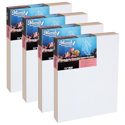 Creative Mark Mimik Recycled PET Cradled Canvas Panel 1-1/2" Depth- 10x20" Pack of 4 - Medium-Textured Painting Board for Eco-Conscious Artists, 14.11 oz Triple-Acrylic-Primed Weight - size: 10x20" Pack of 4