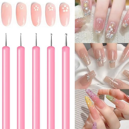10Pcs Nail Art Tool Set, 5Pcs Ultra-Fine Nail Art Liner Brushes & 5Pcs Dual-Ended Silicone Dotting Pens, Precision Nail Art Painting Pens for Intricate Lines, Dots, Patterns & Salon DIY Manicure - color: Liner Brush & Silicone Pens