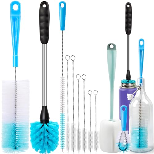 Holikme Bottle Brush Tube Cleaning Lab Set with Long Handle, Cup Cleaner for Washing Narrow Neck Beer Wine Decanter Pipes Lids Sinks Cap Covers, Green - color: Green