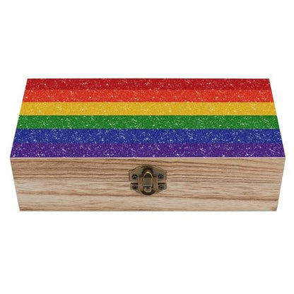 Rainbow Glitter Gay Pride Flag Jewelry Box Wooden Rustic Multi-Purpose Organizer with Front Clasp for Jewelry, Crafts, Accessories & Small Items - color: style-6