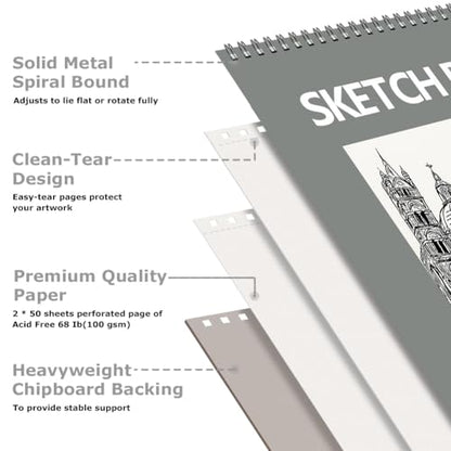 9" x 12" Sketch Book, Spiral Bound Sketch Pad, 4 Pack 50 Sheets 68lb/100gsm Acid-Free Drawing Paper, Art Sketchbook, Drawing Pad for Kids Artists Beginners Professional(Green) - color: Green, size: 4 Pack