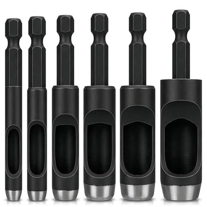 6 Pcs Leather Hole Punch Set — Belt Hole Puncher for Leather Belts, Watch Bands, Soft Plastic, DIY Crafts — Carbon Steel Hollow Punches for Drill 3/16" 1/4" 5/16" 3/8" 7/16" 1/2", Case Not Included