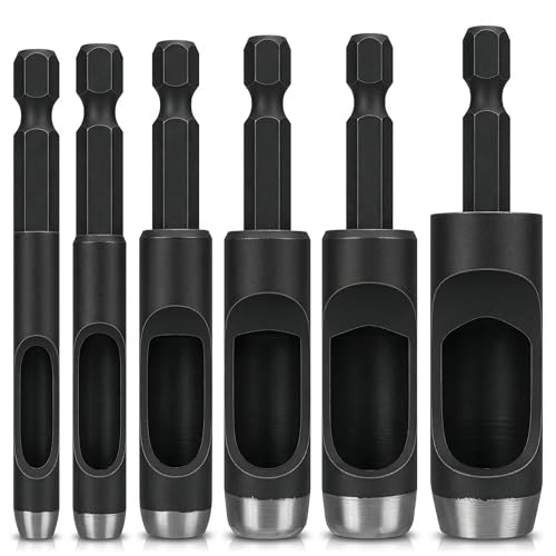 6 Pcs Leather Hole Punch Set — Belt Hole Puncher for Leather Belts, Watch Bands, Soft Plastic, DIY Crafts — Carbon Steel Hollow Punches for Drill 3/16" 1/4" 5/16" 3/8" 7/16" 1/2", Case Not Included