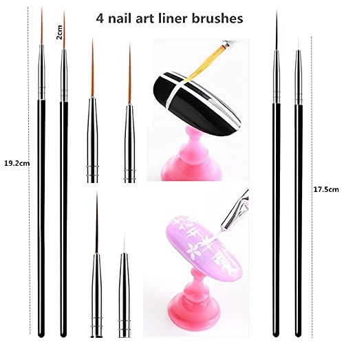 FULINJOY 20PCS Nail Art Design Tools, 15PCS Painting Brushes Set (Black) with 5PCS Dotting Pens - color: 20pcs - black