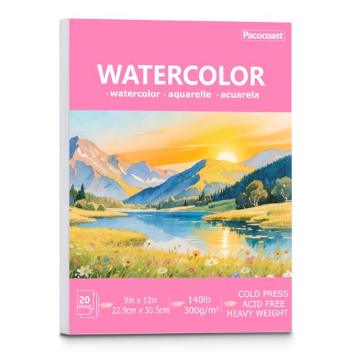 Pacocoast Watercolor Paper, 9"X12" Artist Drawing Paper Pads, (300gsm/140lb) Water Color Sketch Book for Painting, Arts & Crafts Supplies for Adults, Watercolor Journal Notebook, Pink - color: Pink, size: 9" x 12"