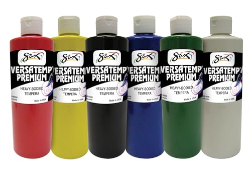 Sax Versatemp Premium Heavy-Bodied Tempera Paints, Assorted Colors, 6 Pints
