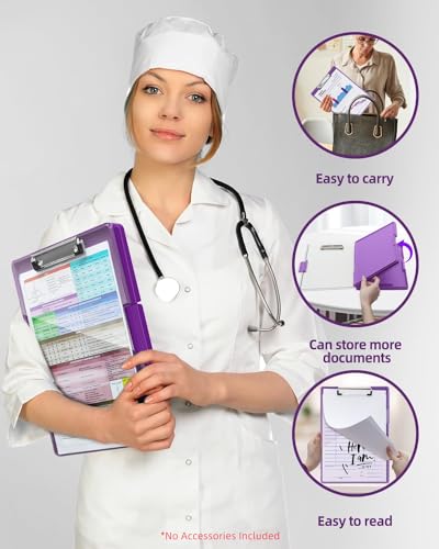 Clearview Clipboard with 2 Storage, Dry Erase 8.5x11 Heavy Duty ClipBoards - High Capacity Coaches Clip Board with Pen Holder - Side Opening Plastic Nursing Clip Case (Dark Purple) - color: Dark Purple