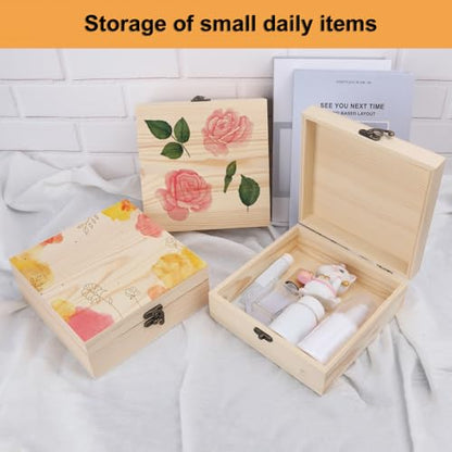 GNIEMCKIN 6 Pack Wooden Box, Unfinished Unpainted Wood Boxes for Crafts, DIY Projects, and Jewelry Storage (7x7x3 inch) - size: 6 Pack (7x7x3 inch)