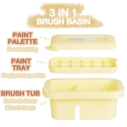 SEVENY Paint Brush Cleaner, Holder & Organizer with Palette, Yellow | Acrylic, Watercolor, Water-Based Paints - color: Yellow