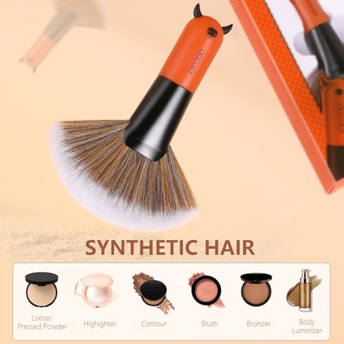 Docolor Fan Brush Professional Face Makeup Brush Highlighting Kabuki Premium Synthetic Hairs Cosmetic Tool, Red BULL Fan Brush - size: Red BULL Fan Brush
