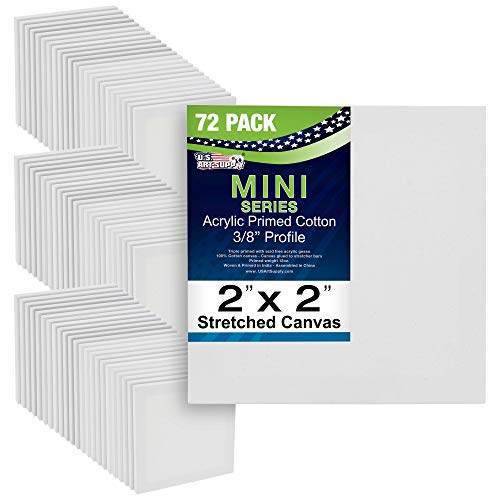 U.S. Art Supply 2x2 Mini Canvases for Painting, 72 Pack Bulk Small | Stretched Artist Canvas Professional Primed - Ideal for Arts & Crafts - size: 2" x 2" - Pack of 72