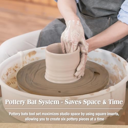 Touri Pottery Bats Set for Pottery Wheel, 1 Pack 12” Round Outer Bat & 6 Pack 7” Square Inner Bats Included, Ceramic Tools for Pottery, Brown