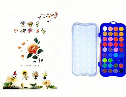 Watercolor Workbook, Water Paint Adult Set, Easy Coloring Book for Adults, Beautiful Paintings for Beginners (Flower - 36 Colors) - color: Flower -36 colors