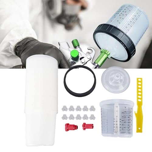 Dpofirs 50 Pack Disposable Spray Cup Liners Lids | 20.3oz Liner System Hard Cup Mixing Stick for HVLP LVLP Sprayers