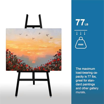 A - Frame Wooden Display Easel - Adjustable Lyre Beechwood Studio Easel Stand Holding Canvas Up to 90", Inclinable Artist Floor Painting Easel for Artwork Painting, Black - color: Black