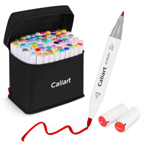 Caliart Alcohol Based Markers, 81 Colors Art Drawing Markers Set Dual Tip Brush & Fine Permanent Colored Sketch Pens, with Case for Artists Adults Coloring Book - style: Brush & Fine Tip