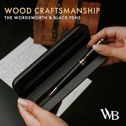 Wordsworth and Black Ballpoint Pen Set - Stunning Luxury Pen Bamboo Blackwood Gold Finish, Refillable, Best Ball Pen for Men & Women, Black Ink Refill, Elegant, Point Pen - color: Black Wood