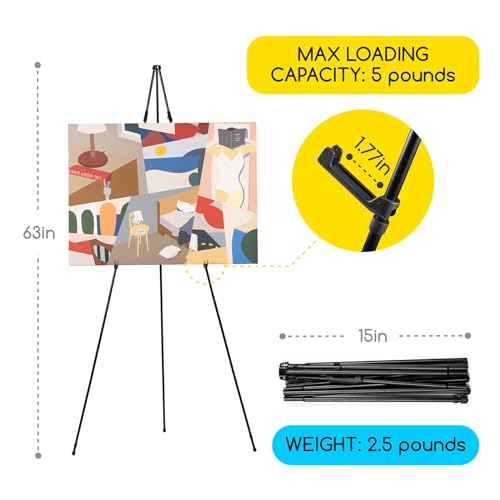 MEEDEN Easel Stand for Painting and Display: 63" Art Metal Easel Sign Stand with Bag - Portable Foldable Instant Tripod Display Easel Stand for Wedding, Painting Canvas, Presentations, Posters - size: 1-PACK