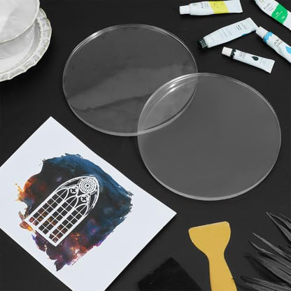 NBEADS 2Pcs Monoprinting Print Plates, 7Inch Round Gel Printing Plates Clear Class Printmaking Supplies for Art for Card Making Scrapbooking Arts and Crafts