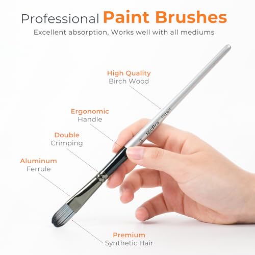 Nicpro 36pcs Paint Brush Set, Professional Paintbrushes with Palette Knife and Cloth Roll, Suitable for Artists and Beginners for Acrylic Painting, Oil, Watercolor, Gouache - color: Silver