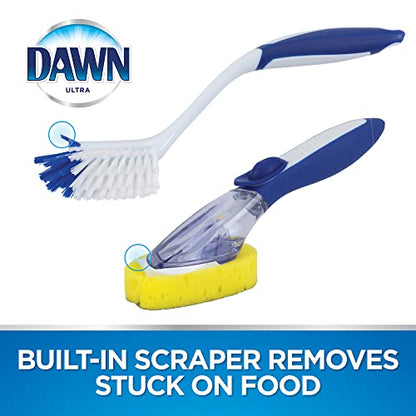 Dawn Ultra Soap Dispensing Dish Wand and Kitchen Brush Set with Scrapers, Kitchen Dish Wand and Scrubber Brush Dishwashing Set, Blue/White - size: Pack of 1, style: Dispensing Sponge + Brush