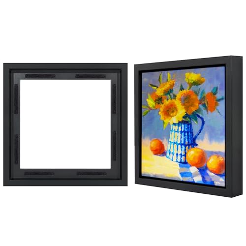 Americanflat 12x12 Canvas Floating Frame with Adhesive Strips Included - Elegant Floating Frame for Artwork - Canvas Frames for Wall Display - Black - color: Black, size: 12X12