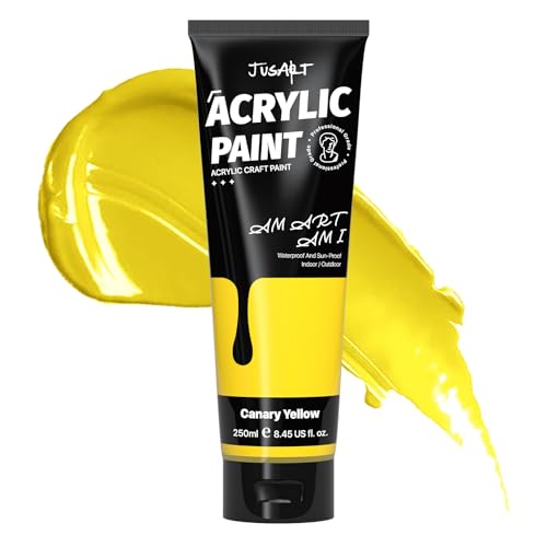 JusArt Acrylic Paint Canary Yellow Tubes 250ml (8.45 oz), Non Toxic Craft Paint, No Fading Rich Pigment for Canvas Painting, Wood, Fabric, Clay, Stone, Ceramics Art Supplies for Artists, Adults - color: Yellow