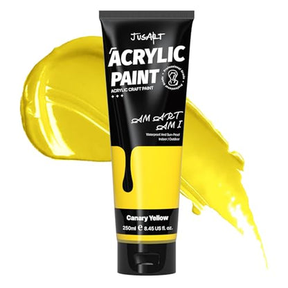 JusArt Acrylic Paint Canary Yellow Tubes 250ml (8.45 oz), Non Toxic Craft Paint, No Fading Rich Pigment for Canvas Painting, Wood, Fabric, Clay, Stone, Ceramics Art Supplies for Artists, Adults - color: Yellow