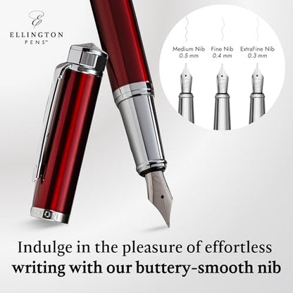 Ellington Pens Luxury Fountain Pen Set - Extra Fine Nib- Includes 3 Ink Cartridges, Refillable Ink Converter, Gift Box- Fountain Pens For Writing, Calligraphy, Journaling, Sketching (Scarlet Slate) - color: Scarlet Slate, style: Extra Fine