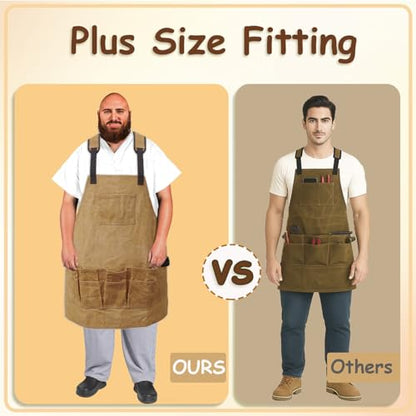 Urby Big and Tall Plus Size Work Apron: Flame Resistant Leather Welding Apron, Wood and Workshop Canvas. Butcher Rubber. - style: Plus Size: Waxed Canvas