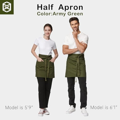 Unisex Waist Apron with Pockets Waiter Bar Half Bistro Apron 4251BY - color: Army Green, size: 10 Pack