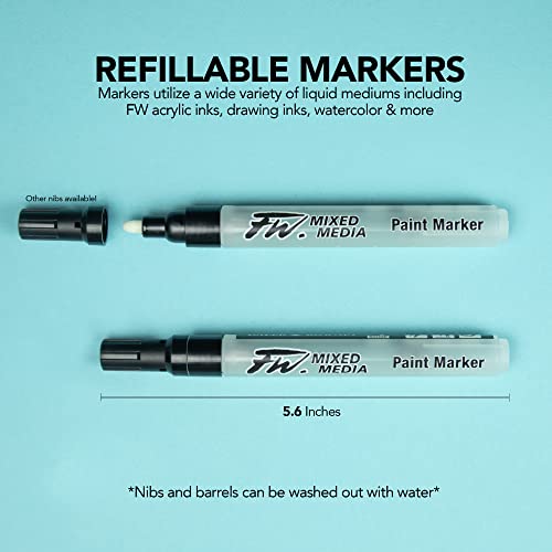 Daler Rowney FW Mixed Media Empty Paint Markers, 2 Set, Medium 2-4mm Round Nibs (D160320202) - style: 2-4MM Round, Marker