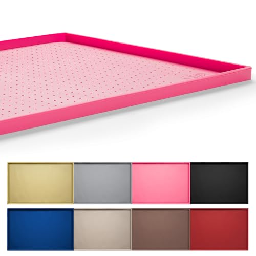 Hubulk Dog Feeding Mat,100% Waterproof Food Grade Silicone Pet Food and Water Bowl Placemat,Dishwasher, High Raised Edge to Prevent Spills,Nonslip Tray to Stop Messes on Floor (19"x12"x0.5", Pink) - color: Pink, size: 19"l X 12"w