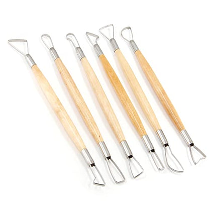 Suiwotin 6pcs Double-Sided Clay Sculpting Tools, Wooden Handle Ribbon Clay Tools, Pottery Trimming Tool, Clay Wire Loop Sculpture Set for Ceramic, Wax Carving Modeling - size: 6pcs-Loop