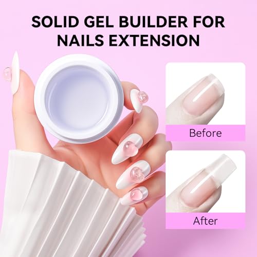 Makartt 3D Gel Nail Art: Clear Solid Builder Nail Gel 4 in 1 Non-sticky for Extension Shaping Strengthen Building, 3D Sculpting Hard Gels UV/LED Lamp Required 15ml - color: Clear