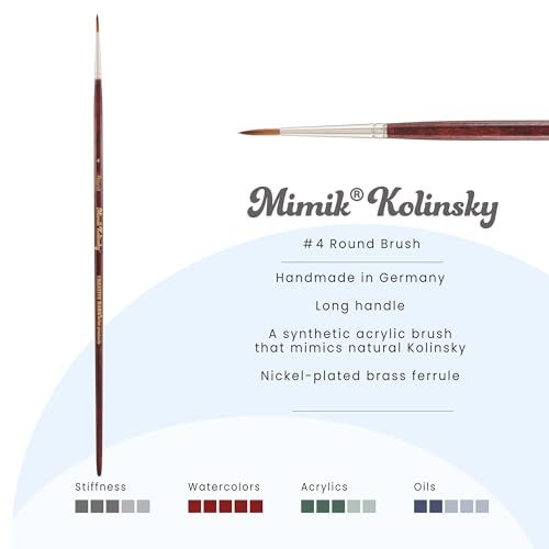Creative Mark Mimik Kolinsky Watercolor Brush - # 4 Round - Long Handle Synthetic Paint Brush - Handmade in Germany - Synthetic Sable Paint Brushes for Professional Artists - Animal-Friendly - size: 4