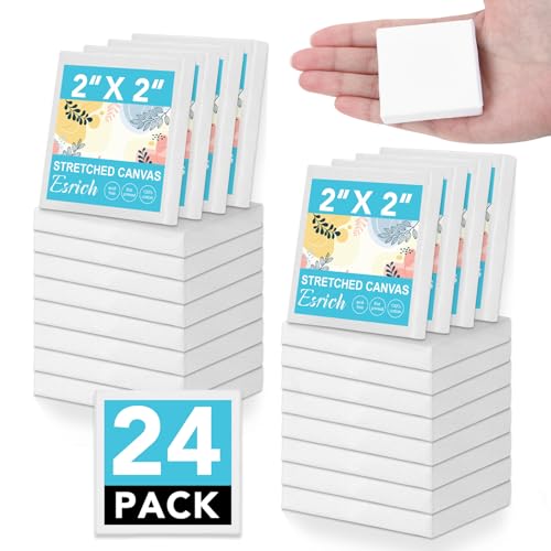 ESRICH Mini Stretched Canvas 24Pack 2x2inch, 2/5''Profile Art Primed Canvases for Painting, Cotton Small Professional Stretched Canvas for Kids and Art Supplies. - size: 2x2in-24Pack