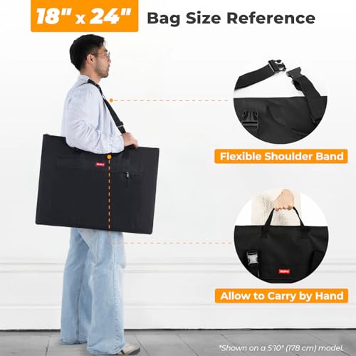 Nicpro Light Weight Art Portfolio Bag, 18x 24 Inches Waterproof Art Portfolio Case with Shoulder & Handle Carry, for Artwork, Poster, Sketch Drawing, Canvas, Photography, Solar Panel Storage - size: 18 x 24 inches