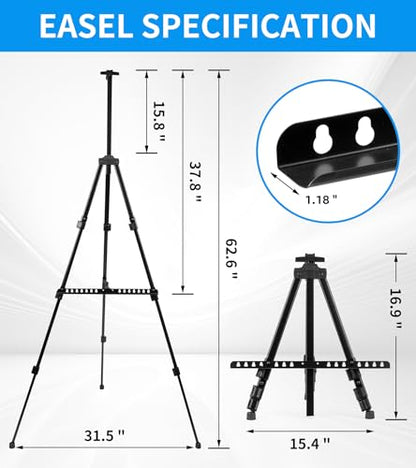 Display Easel Stand for Sign, Adjustable Portable 63'' Tripod with Carry Bag, Artist Easels Canvas Stand for Table-Top Displaying/Painting/Wedding Signs